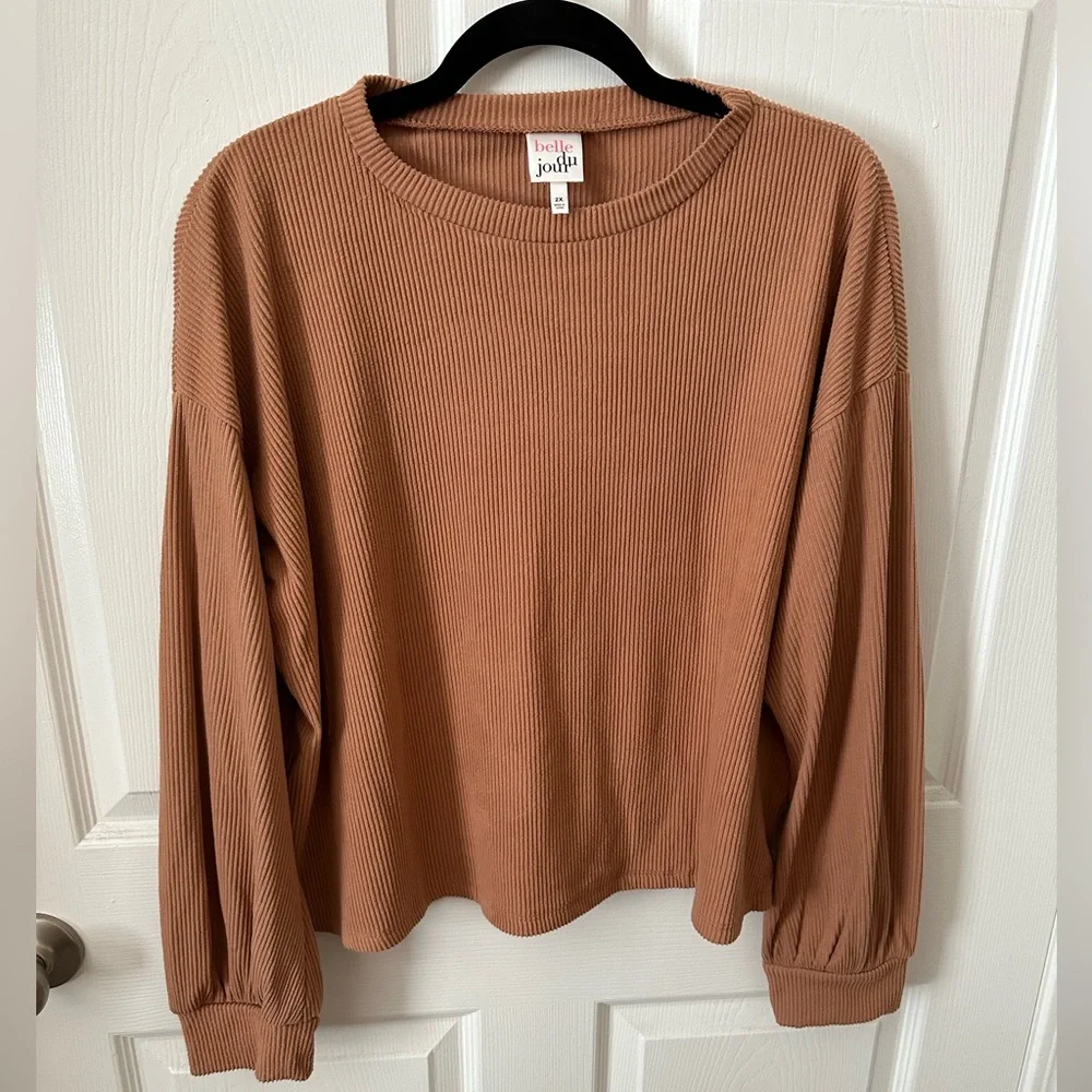 Plus Size Cropped Long sleeve Tee. Corduroy - Picture 7 of 7